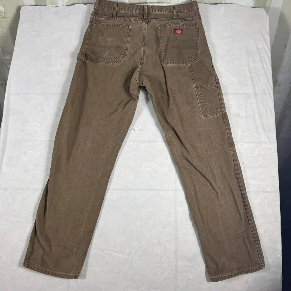 Dickies Men's Carpenter Duck Pants Brown Relaxed Fit Straight Leg Workwear 36x34 - Picture 2 of 12